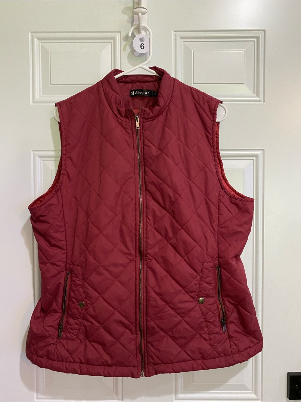 Allegra K Quilted Sleeveless Vest in Burgundy